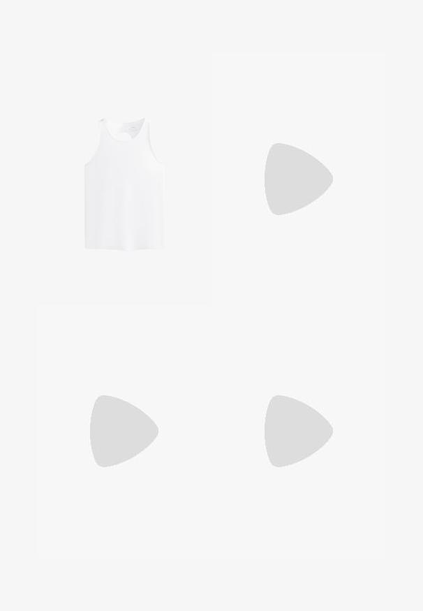 Weißes ärmelloses Tank-Top mit einem runden Ausschnitt auf der Rückseite, glatter Textur und einfacher, gerader Form.; New Balance HARMONY HIGH RISE  - Tights - earth shadow; Laufschuh mit einem cremefarbenen Obermaterial, roten und schwarzen Akzenten sowie einer strukturierten Oberfläche. Verfügt über schwarze Schnürsenkel und eine gepolsterte Sohle für Komfort.; Schwarze Nylon-Tragetasche mit zwei stabilen Griffen und Reißverschluss. Enthält ein auffälliges weißes Nike-Swoosh-Logo in einem horizontalen Streifendesign.