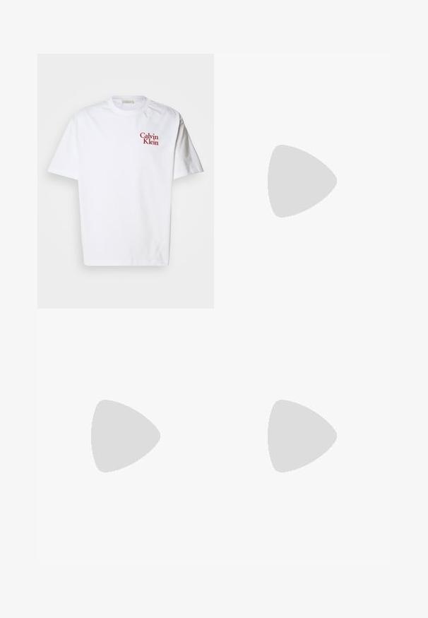 Valge puuvillane T-särk, millel on ümar kaelus, lühikesed varrukad ja punane tikand "Calvin Klein" logo rinnal.; Pruun nööbiga särk, millel on krae, pikad varrukad, rinna tasku ja sile tekstuur. Ees on hallid nupud.; Heledad sinine teksariidest püksid otse lõikega, viie taskuga ja eesnööbiga sulgemine. Omab peent õmblustööd ja klassikalist istuvust.; Valged tennisetooted sileda nahapinnaga, tasase tallaga ja nööridega disainiga. Küljel asuv tõmblukk lisab funktsionaalsust. Kombineeritud tumedate spordipükste jao.