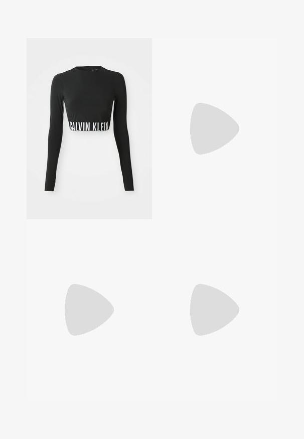 Musthave muströiga musta pikkade varrukatega crop top kõrge kaelusega, millel on valge "Calvin Klein" logo bänd vööl.; Mustad mustriga mustad retuusid, millel on veniv materjal ja kõrge talje. Vasakul jalal on suur valge logo, mis on trükitud piki jalga. Sile tekstuur.; Mustad musta madala varbaga sportlikud tennisetossud, millel on hingav võrkkangas, luku- ja kummipaela disain, tekstuuriga tallad ning küljes "cK" logo.; Hõbedased rõngas kõrvarõngad, millel on siledatest ja ümaratest joonetest loodud disain ning läikiv poleeritud viimistlus. Omavad minimalistlikku kuju kerge avausega.