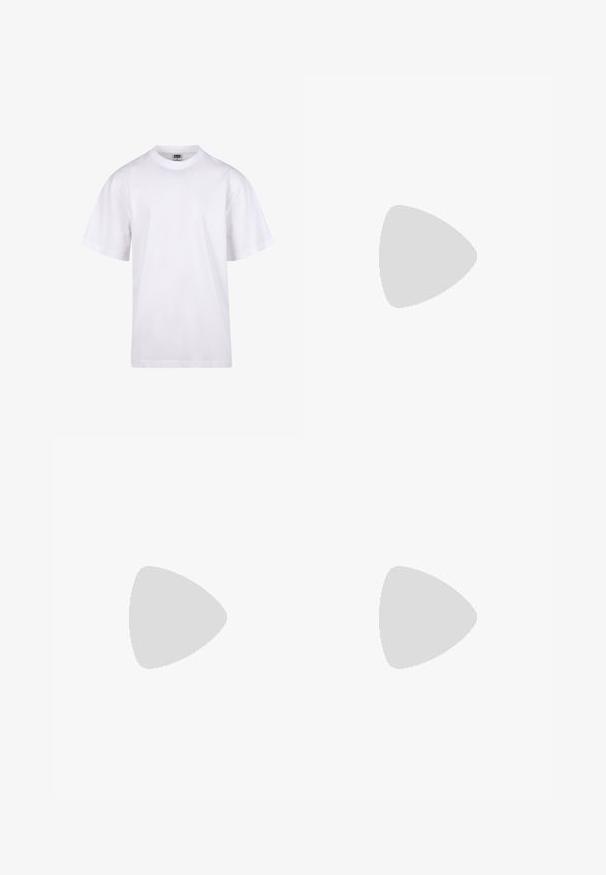 White cotton t-shirt with a crew neckline, short sleeves, and a relaxed fit. Features plain design without patterns or accents.; Dark gray shirt made of textured fabric, featuring a pointed collar, button front, and two chest pockets. Long sleeves with buttoned cuffs.; White linen wide-leg pants with an elastic waistband and drawstring detail. Smooth texture and straight cut, featuring side seams.; White low-top sneaker with dark green Nike swoosh, laces, and sole accents, shown in profile on a plain white background.