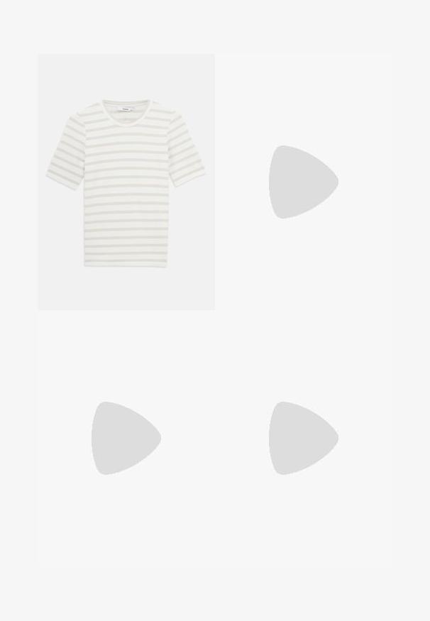 T-shirt à manches courtes rayé, fabriqué en mélange de coton léger, présentant des rayures beige clair et blanc cassé, un col rond et une texture douce.; Jupe maxi marron en tissu doux. Elle possède une taille ajustée et un design asymétrique avec des détails froncés sur un côté.; Paul Smith TOPANGA - Ballerines - black; Sac à main en cuir bleu marine avec deux longues poignées, un détail de boucle et un porte-clés accroché. Il présente une texture lisse et une forme rectangulaire.