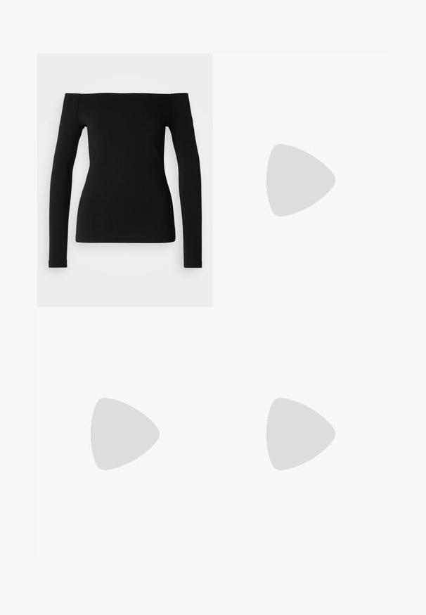 Top nero a maniche lunghe con scollo off-the-shoulder, tessuto morbido, design aderente e orlo senza cuciture. Stile semplice e minimalista.; Gonna aderente a vita alta in pelle fucsia vibrante, con texture liscia e cuciture minime, che mette in risalto un design elegante.; Mule in pelle nera con punta affilata e tacco basso a blocco. Texture liscia con un design elegante. Retro aperto con dettagli minimi.; Borsa tote in pelle nera con manico quadrato, caratterizzata da una finitura testurizzata e logo impresso. Include una tracolla rimovibile.