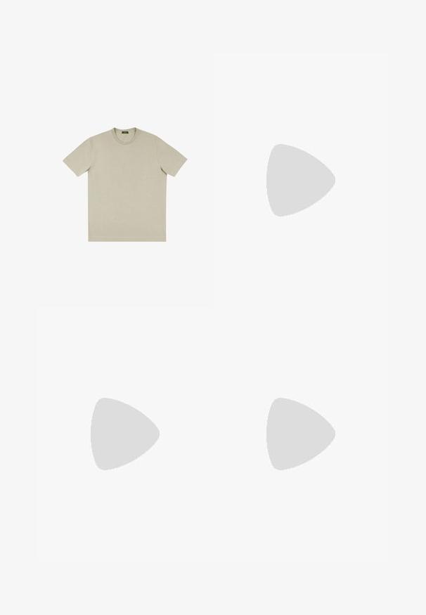 T-shirt beige à manches courtes en coton doux, avec un col rond et des coutures impeccables, conçu avec une coupe décontractée et un minimalisme dans ses détails.; Thinking Mu MARC - Pantalon classique - red; Chaussure en daim beige avec un design à lacets, des détails cousus et une semelle en caoutchouc. La forme est décontractée avec un léger talon compensé.; Lunettes de soleil carrées avec monture beige mate et verres dégradés marron, arborant un petit logo blanc sur le côté.