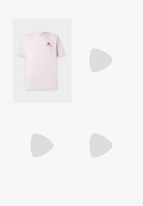 Light pink cotton t-shirt, crew neck, short sleeves, featuring a black Adidas logo and text on the left chest area. Smooth texture.; Black shorts made from a smooth fabric, featuring a single front button, pleats, and side pockets, designed for a relaxed fit.; Brown and blue plaid wide-leg trousers paired with white shoes featuring black accents and textured soles, set against a green background.; Black sports sunglasses with gray lenses, a curved frame design, and logo detail on the side. Made from lightweight plastic material.