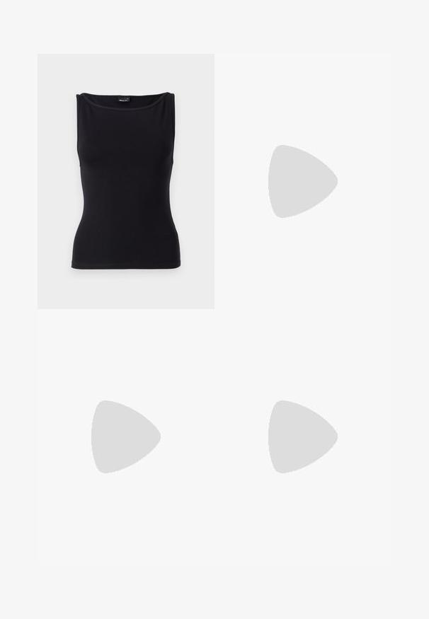 Débardeur noir sans manches en tissu en coton extensible. Il présente un col rond et un design ajusté, avec une texture lisse.; Pantalons noirs courts avec une texture lisse. Dotés d'une taille plate à l'avant et sans poches visibles, conçus pour un ajustement sur mesure.; Chaussures en cuir beige avec un bout arrondi élégant et des lacets décoratifs, assorties à un pantalon noir ample, sur un sol en bois.; Massimo Dutti OVAL - Lunettes de soleil - dark brown