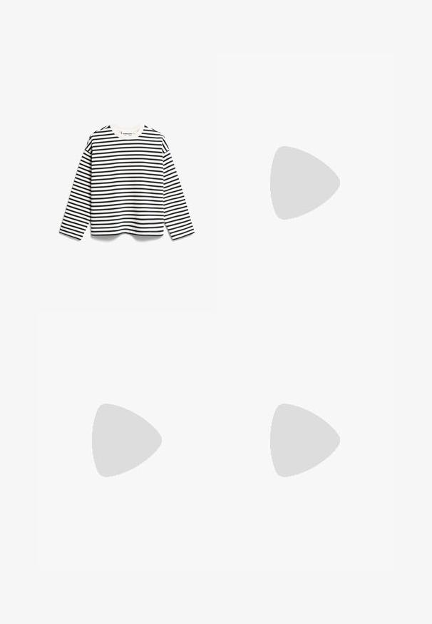 T-shirt à manches longues rayé noir et blanc avec un col rond, fabriqué à partir d'un doux mélange de coton, arborant des rayures horizontales de largeur uniforme.; Shorts en denim couleur crème avec une coupe décontractée, dotés d'une taille avec cordon de serrage, de deux poches avant et de surpiqûres contrastantes.; Sandale en daim marron avec un design slip-on, une sangle de cheville avec boucle et une semelle plate. Bout ouvert avec une texture lisse.; Sac à épaule matelassé marron avec patch logo, forme arrondie, tissu texturé et fermeture zippée. Design compact, adapté à un usage décontracté.