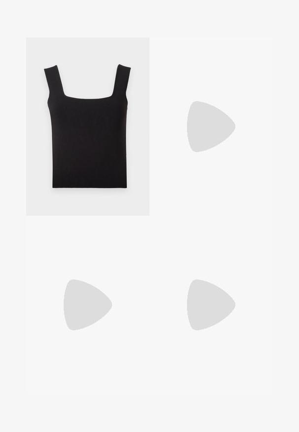 Crna majica s kvadratnim izrezom napravljena od glatke tkanine. Ima široke naramenice i prianjajuću siluetu s čistim rubom. Nema vidljivih uzoraka.; Roza midi suknja izrađena od strukturirane tkanine, s nabranama, vezanim pojasom i A-linijom siluetom. Glatka tekstura bez vidljivih uzoraka.; Crne kožne sandale na visokom potpeticu s remenom oko gležnja. Imaju glatku teksturu, otvoreni prst i tanku potpeticu. Detalj s kopčom u zlatnoj boji.; Smeđa kožna torba s zakrivljenim oblikom, jednom trakom i minimalističkim dizajnom. Ima suptilan logo i zlatne metalne detalje.