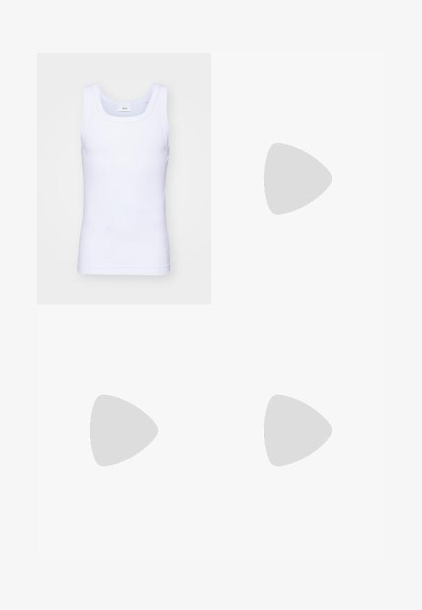 White cotton sleeveless tank top with a round neckline, featuring a smooth texture and a fitting shape, designed for casual wear.; White denim jeans with a straight cut. Features visible paint stains, a zipper fly, and five pockets. Soft texture with a slightly worn appearance.; Black leather loafers with a smooth texture, rounded toe, and a decorative strap across the vamp. Low stacked heel, minimalist design.; Black tote bag made of smooth synthetic material, featuring a soft texture with silver decorative studs evenly spaced across the surface.