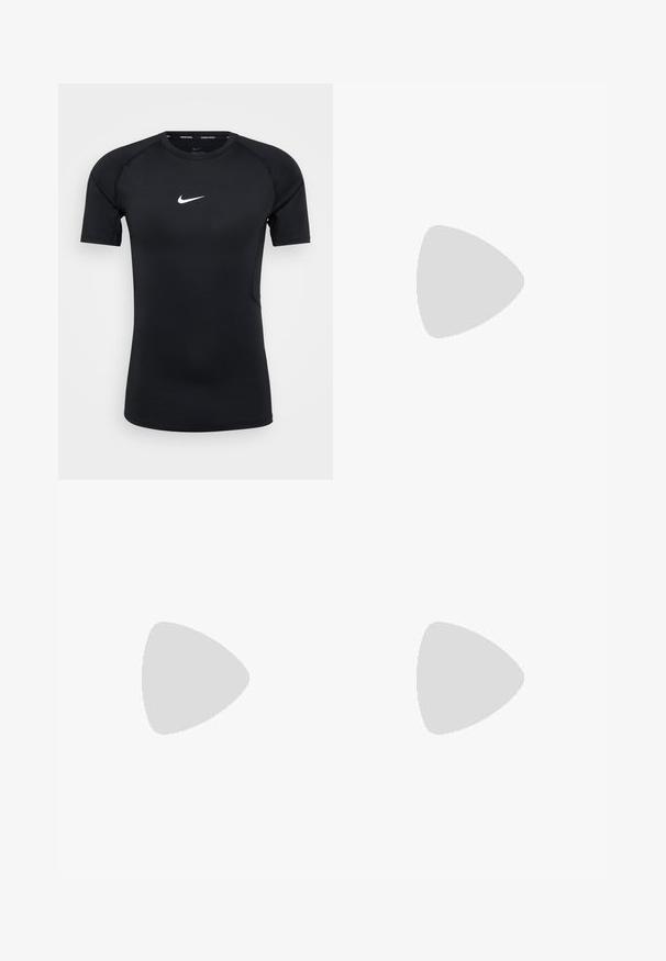 Schwarzes Nike Pro kurzärmliges Sportshirt aus dehnbarem Material, mit einem weißen Nike-Logo auf der Brust und nahtlosem Schulterdesign.; Schwarze Sportshorts mit glatter Textur, elastischem Bund und zwei Seitentaschen. Mit einem kleinen Logo auf der unteren rechten Seite.; Leichte Sportschuhe in olivgrün mit einem strukturierten Mesh-Obermaterial, schwarzen Akzenten und sichtbaren Schnürsenkeln. Tragen mit weißen Socken und Shorts.; Schwarzer Nike-Rucksack mit mehreren Reißverschlusstaschen, verstellbaren Trägern und einem strukturierten Muster. Das Material wirkt langlebig und wasserabweisend.