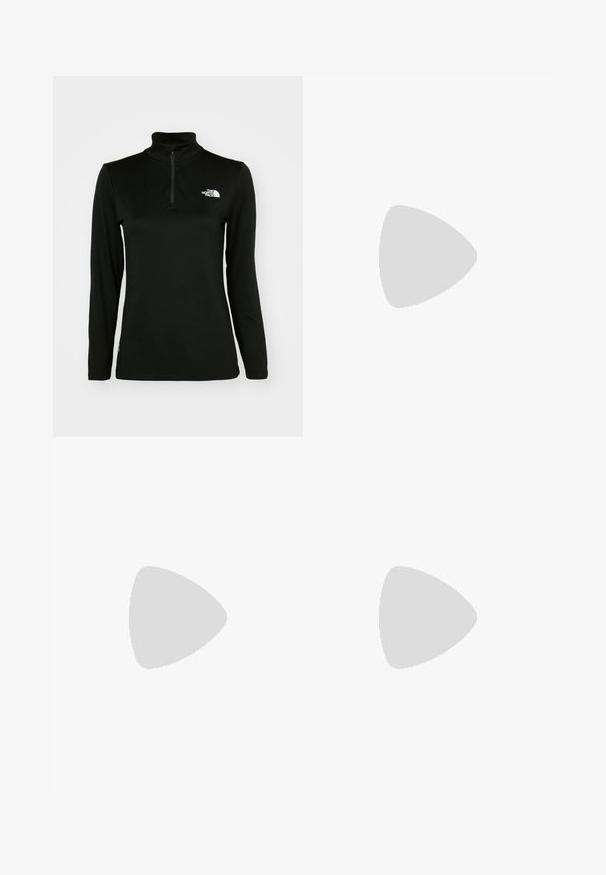 Pull noir à manches longues avec un col montant et une fermeture éclair quart, fabriqué à partir d'un tissu lisse, avec un logo blanc sur la poitrine gauche.; Shorts colorés en rose avec un motif floral comportant des feuilles jaunes et violettes, taille élastique, et un logo blanc sur la jambe gauche.; Saucony ENDORPHIN PRO 4 - Chaussures de running sur route - mirage/citron; Lunettes de sport avec une monture noire, de grandes lentilles en dégradé bleu et violet, et des plaquettes de nez ajustables ; conception légère pour une utilisation active.; Collier en chaîne dorée avec un détail de fermoir rond, présentant des maillons entrelacés, une finition brillante et une longueur ajustable.