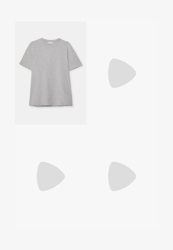 Hallhargist lühikeste varrukatega T-särk pehmest, tekstuuriga kangast. Omab klassikalist ümarat kaelust ja sirget allääret, sobides igapäevaseks kandmiseks.; Heledad sinine kordinapüksid nööbi ja tõmbluku sulguriga, esikotid ja sirged sääred valgel taustal.; Valged tennisjalanõud, millel on sametised aktsendid, ümar varvas, lame nöörid ja kreemjas kummine põhja. Hästi nähtav roheline bränding kannal.; Mustad mustad prillid tumedate läätsedega ja õhukeste metallist käepidemetega. Kaarja kujuga seljaosa ja hõbedased aktsendid hingel. Minimalistlik disain.