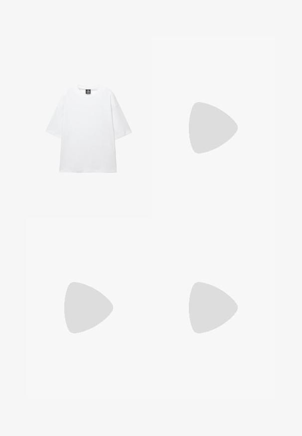 Tricou oversized alb cu mâneci scurte, decolteu rotund și material din bumbac moale. Are o etichetă neagră la gât. Fără modele sau accente.; Jeanși din denim de culoare albastru deschis, cu croială dreaptă, cinci buzunare și închidere cu nasture. Textură decolorată, cusături vizibile și etichetă de marcă în interior.; Adidași albaștri din piele cu perforații, vârf rotund, talpă plată și șireturi groase, cu un logo swoosh vizibil și cu inscripția "AIR" pe toc.; Ochelari de soare cu montură broască țestoasă și lentile verzi, având o formă octogonală și brațe subțiri, curbate. Materialul are o finisare lucioasă.
