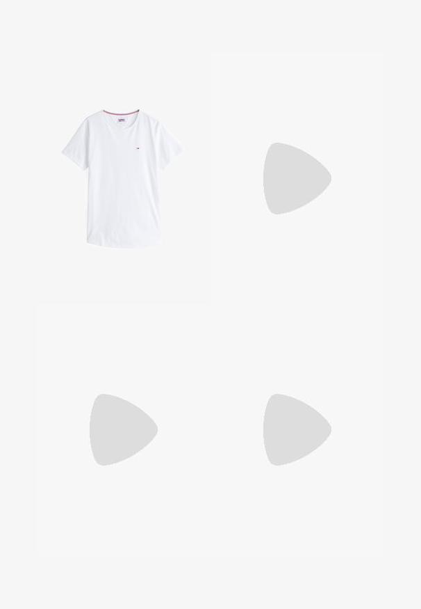 T-shirt branca de manga curta, feita de algodão macio. Apresenta um decote redondo e um pequeno logotipo no lado esquerdo do peito com acentos em vermelho e azul.; Calções de um bege claro, feitos de um tecido respirável. Apresentam uma cintura elástica e um corte descontraído. Design simples, sem padrões ou elementos metálicos.; Sapatilha atlética branca com detalhes verdes, couro texturizado e camurça, com perfurações, gola acolchoada e sola de borracha. Número do modelo 550.; Óculos de sol em padrão tartaruga com lentes verdes, apresentando uma forma octogonal e hastes curvas e finas. O material tem um acabamento brilhante.