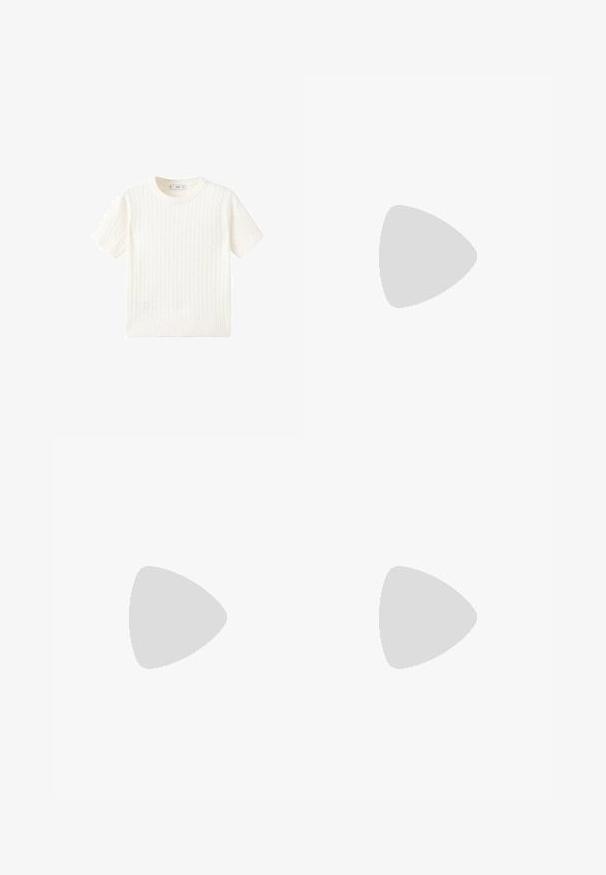 Bijela kratka majica s kratkim rukavima s uzorkom pletenice, okruglim izrezom i rebrastim rubom. Mekana tekstura, ležeran kroj i jednostavan dizajn.; Bijela pamučna suknja s raširenim dizajnom, s kopčanjem dugmadi sprijeda i suptilnim nabiranjem u struku za oblikovanje.; Bijela sandala na visokoj potpetici s debelim petom, s remenom i vezanjem oko gležnja. Glatka tekstura s platformom sprijeda za dodatnu visinu.; Bijela sintetička torbica s trokutastim oblikom, ravnim prednjim poklopcem i detaljem u obliku mašne, podesivom remenom, glatkom teksturom i minimalističkim dizajnom.