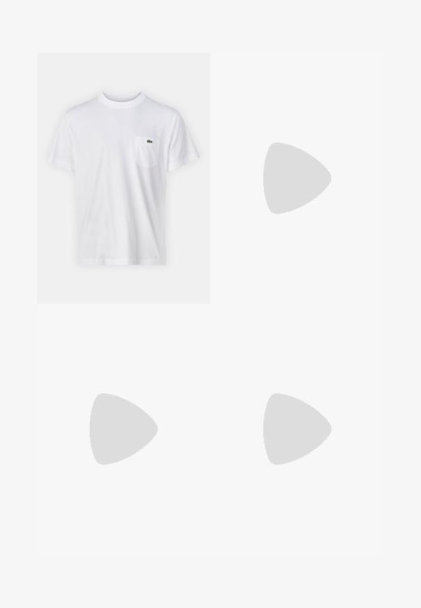 Valge puuvillane t-särk ümmarguse kaelusega ja lühikeste varrukatega. Omab vasakul rinna kohal taskut ja väikest rohelist Lacoste logo.; Heledad sinise denim teksad sirge sääre disainiga, viis taskut ja veidi pleekinud pesu. Omab hõbedaseid detaile ja bränditud vööd.; Prune nahkloferid ümarate varvastega, dekoratiivse tutiga, tikanditega ning madalate kummist kontsadega lisamugavuse nimel.; Hõbedane mitmekihiline kaelakee, mis sisaldab erinevaid hekkide disaine, sealhulgas linkide ja kängu stiile, koos konksulukk ja pikendusketiga.