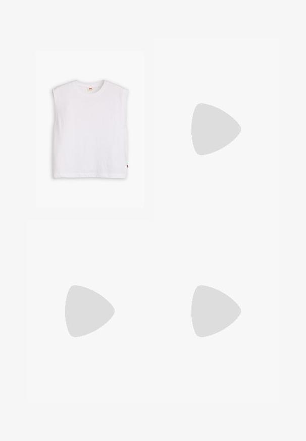 White sleeveless cotton t-shirt with a round neckline, straight cut, and a small red logo tag at the bottom hem. Soft texture.; Black cargo pants with a loose fit, made of durable fabric. Features side pockets and white logo detailing on the leg.; Red suede sneakers with white accents, featuring textured material, round toe, and a gold logo on the side, worn with black pants.; Green leather handbag with a structured design, gold hardware, a top handle, and a detachable shoulder strap. Features a lock accent and textured finish.