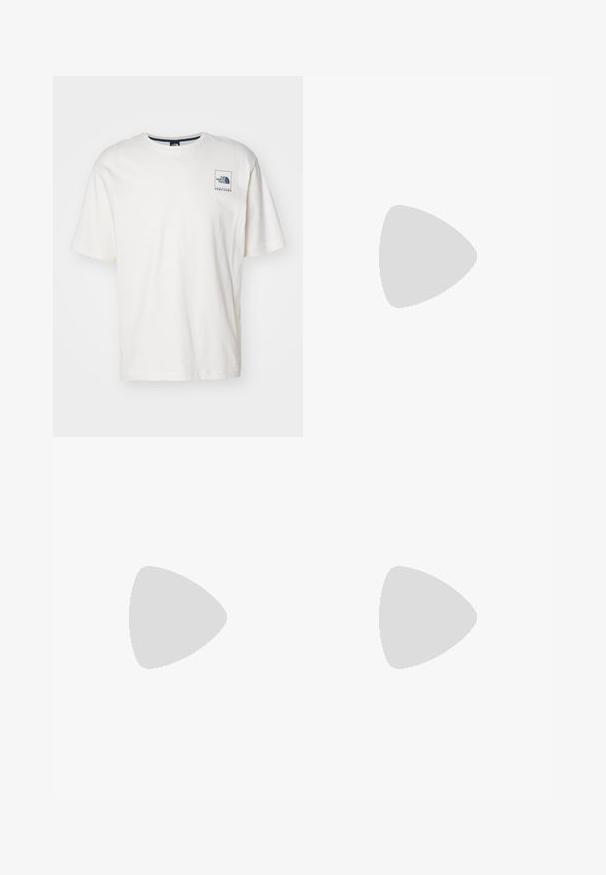 The North Face COORDINATES TEE - T-shirt imprimé - white dune; Pantalons cargo beiges à coupe décontractée, avec deux poches latérales, une fermeture à bouton et un tissu léger texturé.; Baskets montantes en toile beige avec rayure rouge, semelle en caoutchouc blanc et œillets en métal, arborant un logo étoile emblématique sur le côté.; Lunettes de soleil rectangulaires marron avec des montures en fil argenté fines et des supports pour le nez. Les verres sont plats et légèrement teintés.