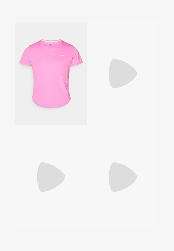 Camiseta Nike rosa con cuello redondo, mangas cortas y un logo blanco en el lado izquierdo del pecho, hecha de una tela suave y liviana.; Leggings negros con cintura alta, fabricados con un tejido elástico. Incluyen un pequeño logo blanco en la parte inferior derecha y costuras para dar estructura.; Zapatilla de correr de color rosa claro con parte superior de malla, cuello acolchado y suela gruesa de color crema. La marca es visible en el lateral.; Gafas de sol deportivas negras con un diseño elegante, lentes envolventes, lente tintada en gris y patillas texturizadas en negro. Sin logotipos visibles.