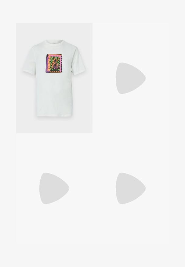 Vit bomull t-shirt med en fyrkantig, färgglad grafik med en groddesign och text, placerad mot en geometrisk bakgrund med accentuerade kanter.; Svarta bomullsshorts med elastisk midja, snörning, sidofickor och en stor vit Nike-logotyp tryckt på vänster sida.; Vita Nike Air Max 90 sneakers har en slät läder- och mesh-övre del, perforerad detaljering, dämpad sula och synlig luftenhet för komfort.; Svarta solglasögon med matt yta, rektangulära linser, lätt kurva vid skalmarna, diskret logotypdetalj och rökfärgade linser.