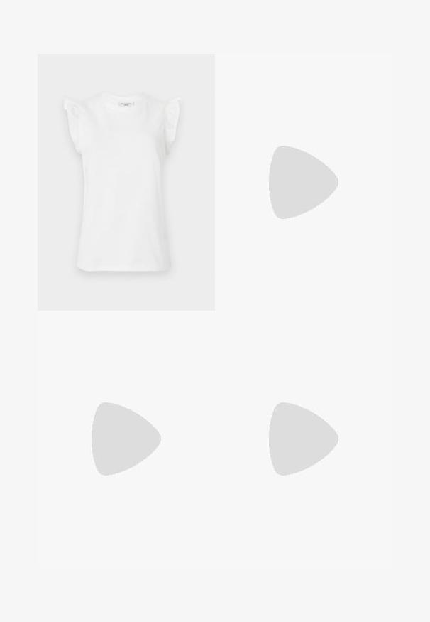 White short-sleeve t-shirt in cotton with ruffle accents on shoulders and a round neckline. Smooth texture and classic fit.; Brown wide-leg pants made of lightweight fabric. Features a flat front, belt loops, and a tailored silhouette with an ankle-length cut.; Beige leather strap sandal with pearl embellishments and an espadrille-style sole. Adjustable ankle strap and woven jute detailing on the platform.; Anna Field 2 PACK - Foulard - blue/pink