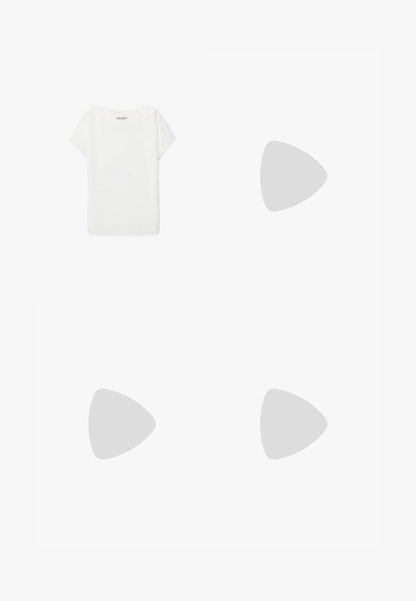 Weißes Kurzarmblusenshirt aus leichtem Material. Verfügt über einen runden Halsausschnitt und eine lockere Passform mit glatter, weicher Textur.; Beige, leichte Hose aus strukturiertem Stoff. Verfügt über einen elastischen Bund und seitliche Taschen, mit einem geraden Bein-Schnitt.; MICHAEL Michael Kors CARLSON LOAFER - Slipper - light cream; Goldfarbener Ring mit einem glatten, gedrehten Design. Er verfügt über eine polierte Oberfläche und abgerundete Kanten, die eine nahtlose, fließende Form erzeugen.