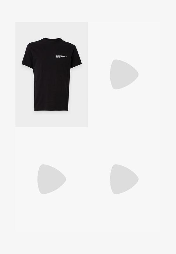 Svart t-shirt i bomull med rund halsringning och korta ärmar. Framträdande vit logotext på vänster bröstområde. Enkelt design.; Svarta byxor med dragsko i midjan, med två framveck, rak benform och utan synliga mönster eller metallaccenter.; KARL LAGERFELD KAPRI KUSHION LACE - Sneakers - white/black; Brun läder korsväska med texturerad yta, rektangulär form, framficka med dragkedja och justerbar rem. Logotypen visas på framsidan.