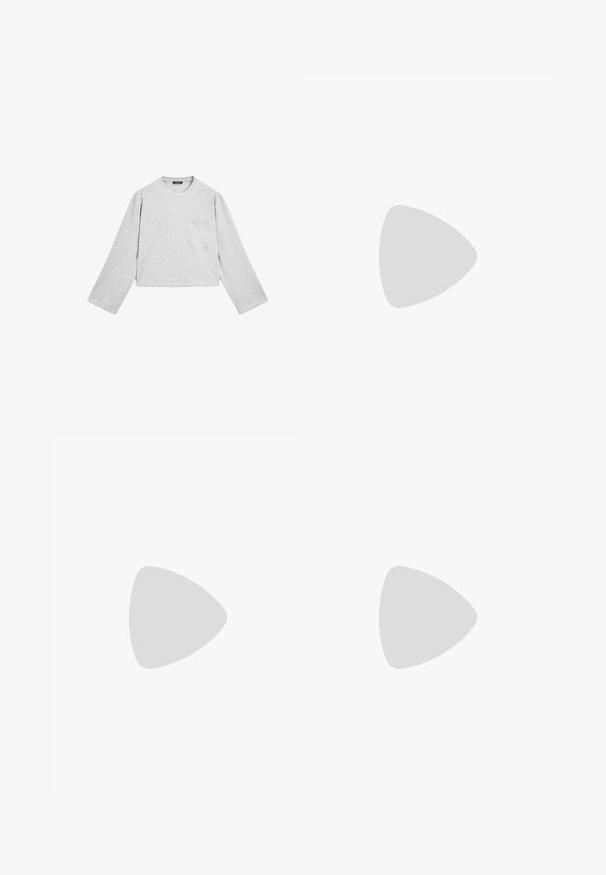 Šedá, zkrácená košile s dlouhým rukávem vyrobená z měkkého materiálu. Má kulatý výstřih a jednu náprsní kapsu. Hladká textura s neformálním designem.; Černé, široké kalhoty z hladké tkaniny. Mají vysoký pas, poutka na opasek a přední sklady pro přidanou strukturu.; Pavement MATILDA - Polobotky - black; Černé oversized sluneční brýle s hnědými skly, které mají široké, úhlové rámy a rovné nožičky. Hladký lesklý povrch, minimální hardware.