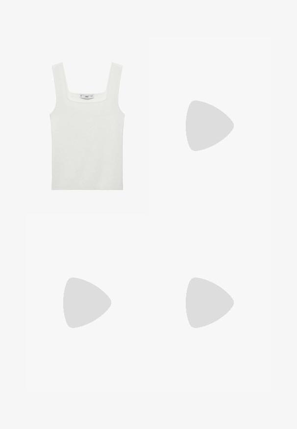 Witte, geribbelde tanktop met een vierkante halslijn en brede bandjes, gemaakt van een zachte, rekbare stof. Label zichtbaar aan de binnenkant.; Beige wijde broek met een gestructureerde afwerking, voorzien van twee zijzakken, voorplitsingen en een tailleband voor een veilige pasvorm.; Witte slingback hak met spitse neus, voorzien van een gladde bovenkant, subtiele uitsparingen en een lage blokhak. Zwarte zool accentueert het ontwerp.; Le Specs SLAPTRASH - Zonnebril - ivory