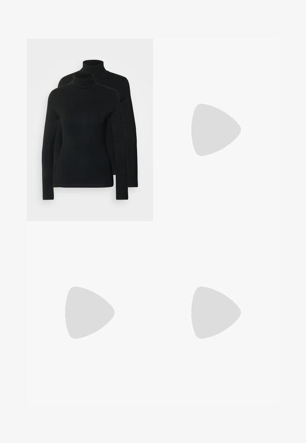 Dos jerseys de cuello alto de manga larga en negro sólido, fabricados con un tejido suave y elástico, con un diseño ajustado y un escote sin costuras.; Falda ajustada beige con una textura suave y líneas limpias. Presenta una cintura de altura media y una silueta recta. Sin cierres o adornos visibles.; Bailarinas de terciopelo negro con punta redonda, un pequeño lazo en la parte delantera y un forro interior amarillo en contraste.; Gafas de sol negras y angulares con lentes grises; fabricadas en plástico, con varillas gruesas de superficie suave y sin herrajes visibles.