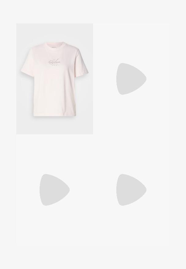 Svetlo roza bombažna majica s krojem okoli vratu, ki ima srebrno vezeno logo "Calvin Klein" in diskretno zasnovo "CK" na prsih.; Bele široke hlače bele barve z elastiko v pasu, ki imajo kontrastni logotip Calvin Klein. Narejene so iz gladkega materiala in nudijo sproščen kroj.; Črne usnjene gležnjarje s okroglo konico, debelim podplatom in stranskimi mrežastimi detajli. Imajo zanko za enostavno obuvanje.; Srebrni obroči s teksturiranim dizajnom, ki vsebuje navpične rebraste vzorce. Krožna oblika z varnim zapiranjem na zaponko. Gladek zaključek.