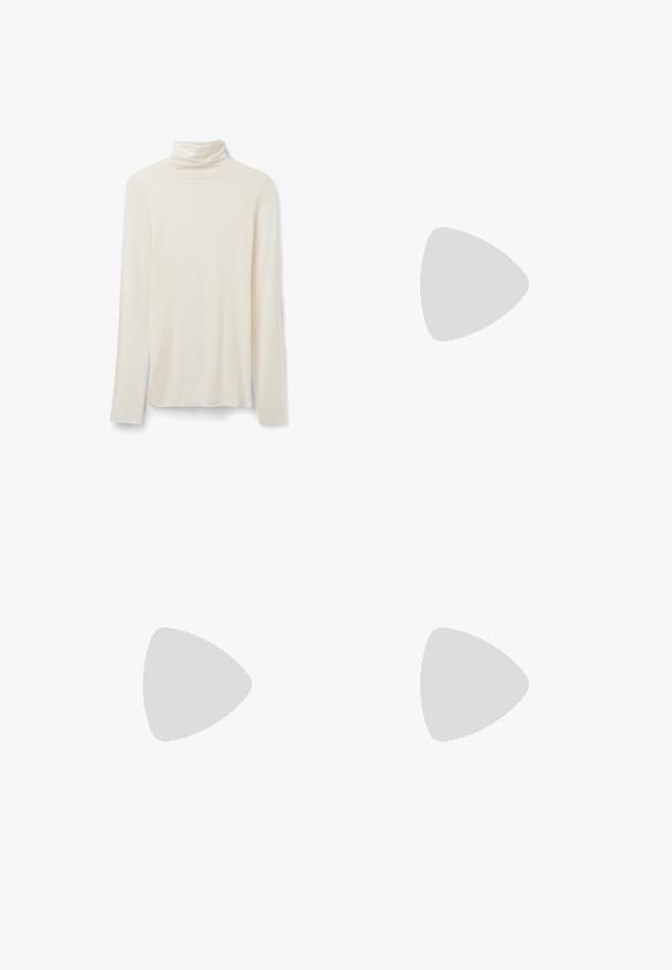 Krémový rolák s dlouhým rukávem vyrobený z měkké látky, s přiléhavým límcem a jednoduchým designem, dlouhými rukávy a rovnými lemy.; Světlé béžové sukně ve tvaru A vyrobená z měkké, texturované látky, má hladký pas a splývavou siluetu.; Burgundské kožené sandály na podpatku s špičatou špičkou, úzkým kotníkovým páskem a designem kitten heel. Hladká textura s lesklým povrchem.; Želvovinové brýle s oválnými čočkami a hladkým, jemným povrchem. Má tenké bočnice s jemným zakřivením v chrámcích. Čiré čočky.