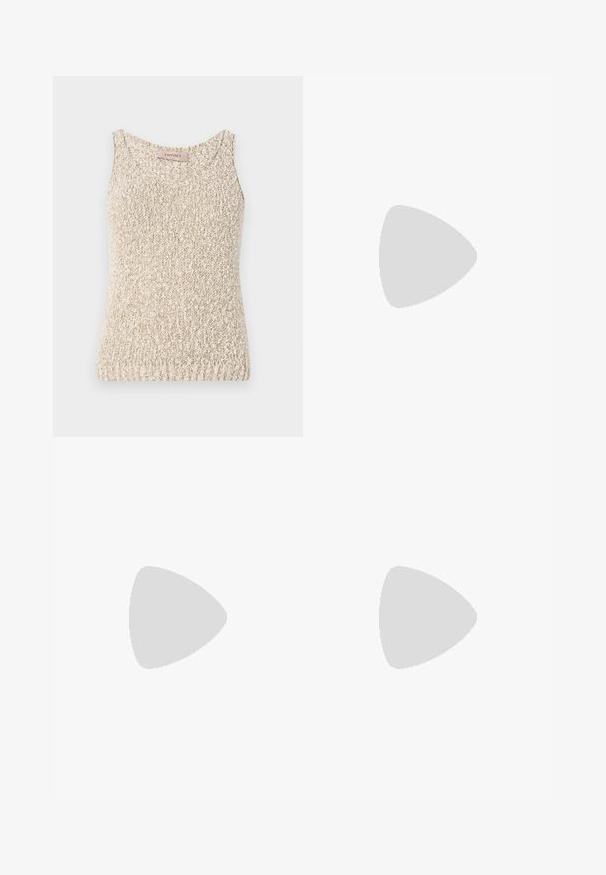 Beige gebreide tanktop met een afgeronde halslijn, textured stof en mouwloos ontwerp. Heeft een label op de hals met de merknaam "TwinsSet."; Plissé midi-rok met een zwart en beige luipaardprint, voorzien van een zwarte elastische tailleband met het DKNY-logo. Lichtgewicht, semi-doorzichtig materiaal.; Bordeaux slingback hakken met een spitse neus, uitsparingen aan de zijkant en een middellange blokhak. Glad leren afwerking.; Bruine leren handtas met een gouden sluiting, voorzien van een gestreepte beige paneel. Inclusief een afneembare schouderband en een gegraveerd logo-tag.
