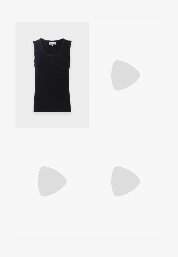 Débardeur noir à côtes avec un col rond, des bords festonnés et un subtil brodé "PJ" au centre. Fabriqué en tissu doux.; Shorts métalliques dorés arborant un motif matelassé avec des embellissements floraux argentés, créant une apparence texturée et décorative.; Chaussure slingback pour femmes en imprimé léopard avec talon bas et boucle dorée sur la bride latérale, présentée en profil latéral sur fond uni.; Sac à main en cuir tan avec une finition texturée, doubles poignées supérieures, une bandoulière amovible et des détails en métal doré, avec un logo.