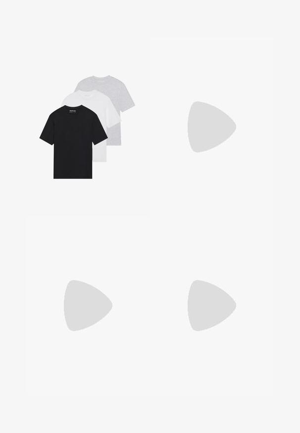 Conjunto de três t-shirts básicas em preto, branco e cinza claro. Mangas curtas, gola redonda, feito de tecido de algodão suave. Logótipo da marca visível.; Kings Will Dream AXEL JOGGER - Calças de fato de treino - jet black; Bota de couro preto com bico arredondado, design com atacadores, seis ilhós e sola de borracha texturizada. Inclui uma aba na parte de trás.; Óculos de sol preto em formato de olhos de gato com lentes escuras, armação de plástico, hastes finas e uma branding subtil na parte interna da haste. Acabamento mate.