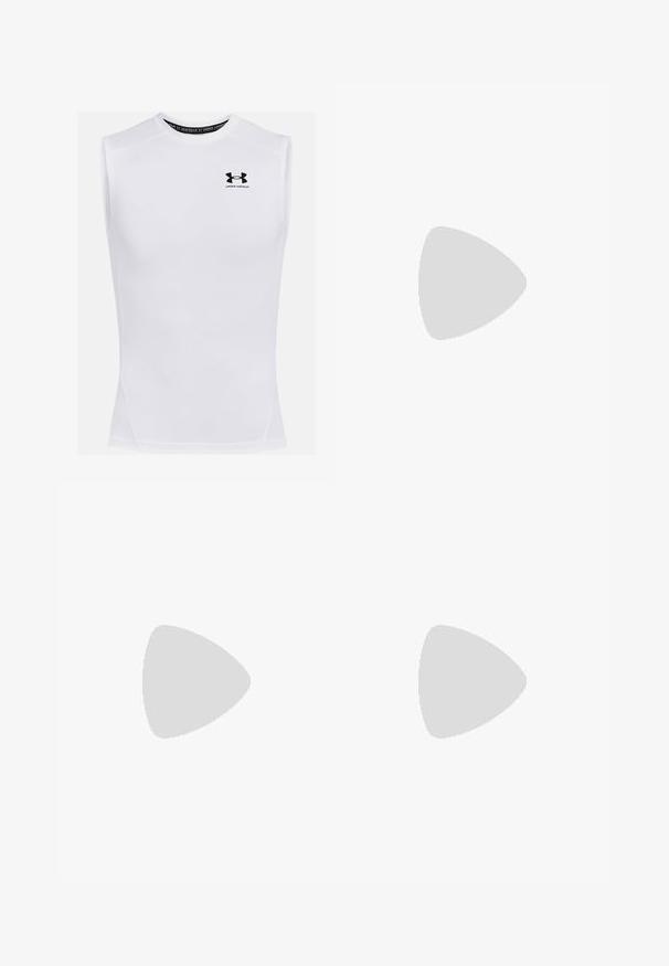 Bílý bezrukávový sportovní trikot vyrobený z tkaniny odvádějící vlhkost. Má kulatý výstřih, ploché švy a černé logo Under Armour na hrudi.; Černé sportovní šortky vyrobené z lehkého materiálu. Mají bílý pas, stahovací šňůrku a bílé šikmé pruhy po stranách.; Bílé kožené tenisky s perforacemi, kulatou špičkou, plochou podrážkou a silnými tkaničkami, které mají viditelné logo swoosh a nápis "AIR" na patě.; Hawkers PIERRE GASLY - Sluneční brýle - gold