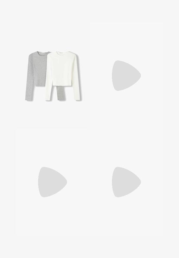 To lange langærmede cropped skjorter: en lys grå og en hvid, begge lavet af blødt stof. Har enkle runde halsudskæringer og tætsiddende ærmer.; Lindex TROUSERS LARA - Bukser - black; Tan ruskinds ankelstøvle med platformssål, rund tå og syninger; har en løkke bagpå for nem påtagning.; Brune, rektangulære briller med gennemsigtige linser og lilla nuancer. Glat plastisk stel med lige tempelstænger og diskrete detaljer.