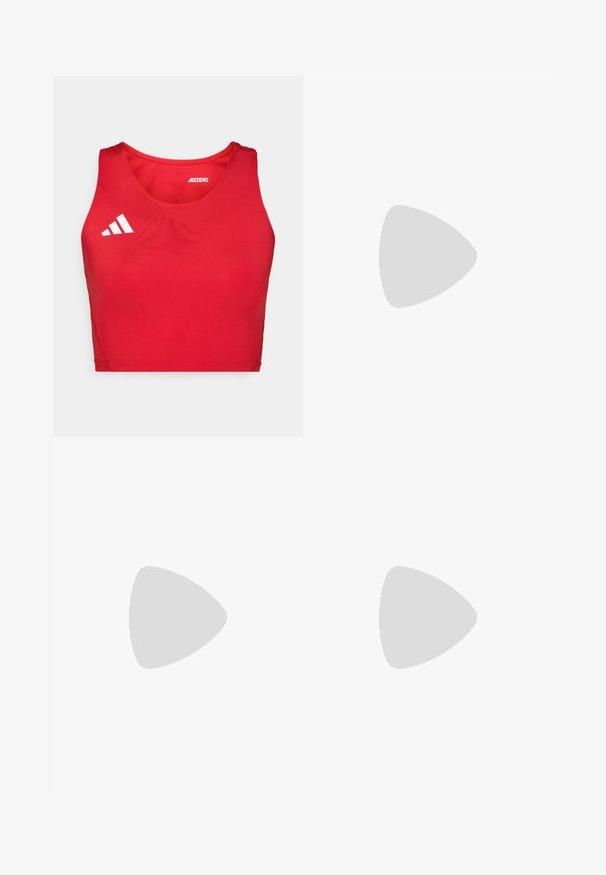 Sarkans sporta crop tops ar ribota tekstūru, ar apaļu kakla izgriezumu, platām plecu siksnām un baltu logotipa detaļām.; Maroonas sporta šorti ar rozā acs sānu paneļiem, elastīgu jostu un dzelteno Adidas logotipu. Iespējas ar trim zvaigznēm un apaļo emblēmu.; Melnu sporta apavu ar teksturētu virsma, vairākiem pelēkiem akcentiem un biezā balta starpzole. Viegls dizains ar elpojošu materiālu.; Melna sporta galvas lente ar gludu tekstūru, izliekta forma un elastīga augšdaļa. Malā ir mazs balts Adidas logo.