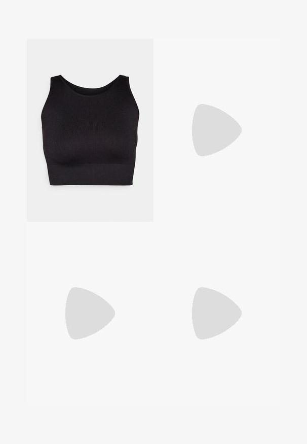 Černý žebrovaný crop top s vysokým výstřihem a širokými průramky, který nabízí měkkou a elastickou tkaninu pro pohodlí a bezešvý design.; Jack Wolfskin TIHAMA SKIRT - Sportovní sukně - stone; Béžová a krémová sportovní obuv s texturovaným síťovaným svrškem, podpůrnými překryvy a gumovou podrážkou s dezénem pro lepší přilnavost.; Želvovinové brýle s oválnými čočkami a hladkým, jemným povrchem. Má tenké bočnice s jemným zakřivením v chrámcích. Čiré čočky.