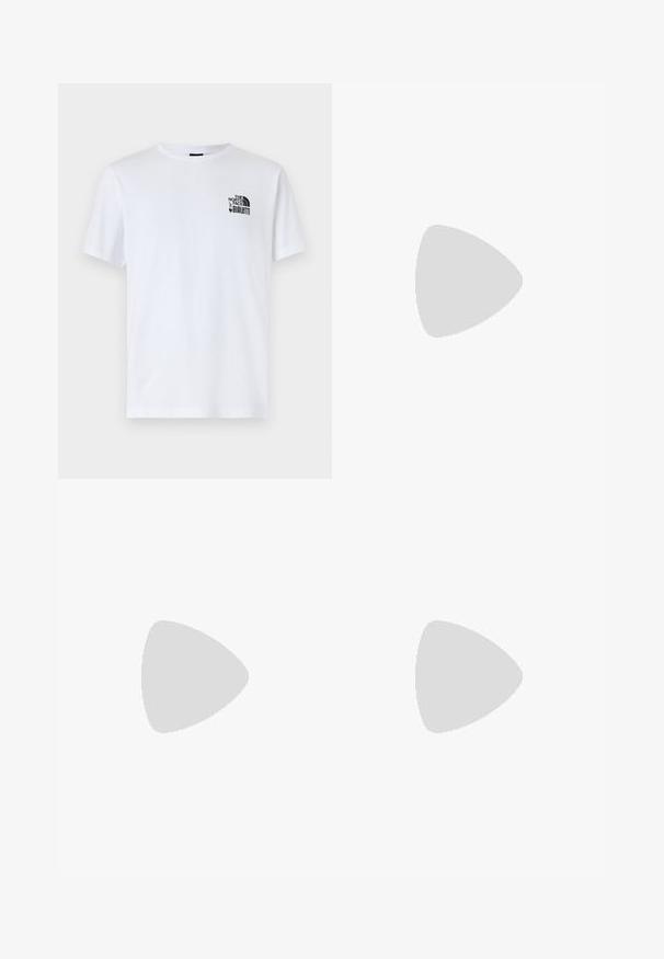 The North Face BIALETTI TEE UNISEX - Potiskana majica - white; Črne športne hlače z elastičnim pasom, zoženimi nogavicami in zadrgo na manšetah. Narejene iz gladkega, lahkega materiala. Brez vidnih vzorcev.; Pohodne čevlje srednje višine v črni in olivno zeleni barvi, z mrežastim zgornjim delom, gumijastim podplatom in teksturiranimi detajli ter zanko na zadnjem delu.; Klättermusen HRID ACCESSORY BAG 3L UNISEX - Torba čez telo - clay