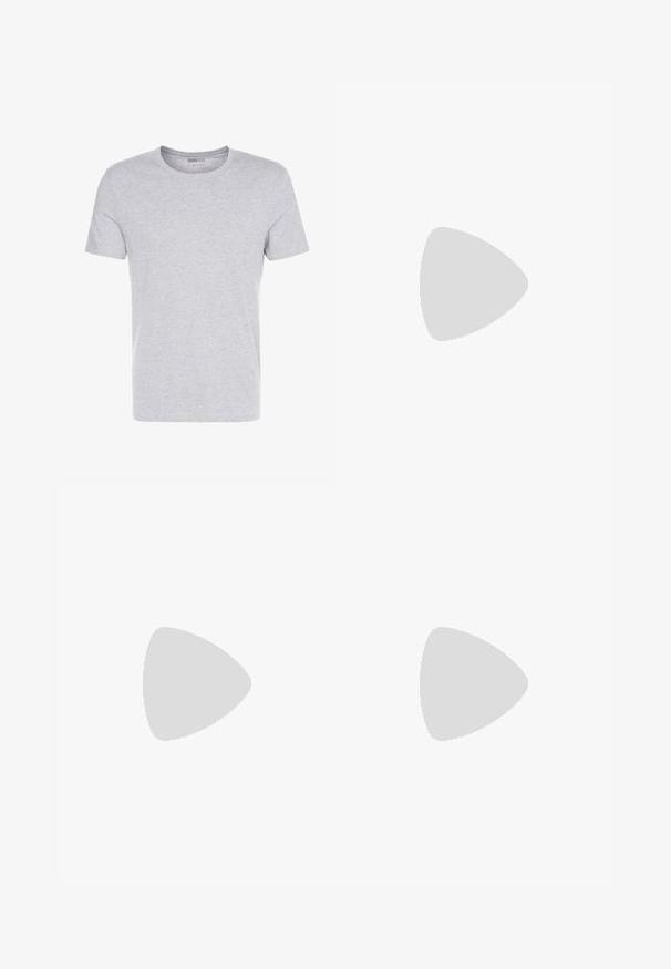 Camiseta de algodón gris con cuello redondo, mangas cortas y un diseño liso, que presenta una textura suave y lisa, sin patrones ni adornos visibles.; Pantalones vaqueros de mezclilla gris con un corte recto, que cuentan con dos rotos en las rodillas, un diseño clásico de cinco bolsillos y una cremallera con cierre de botón.; Zapato oxford de cuero negro con diseño de cordones, punta redonda, suela de goma plana y un sutil detalle de costura en la parte superior.; Gafas de sol negras con montura rectangular, lentes ahumados grises y diseño con corte en el puente. Material plástico brillante y elegante, con varillas estrechas.