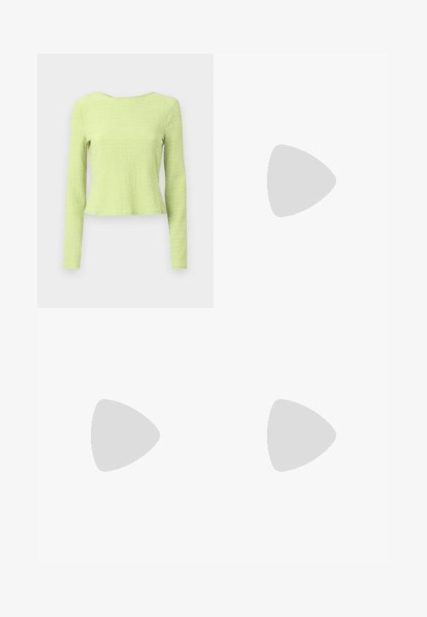 Long-sleeve cropped top in textured light green fabric with a boat neckline and slightly fitted silhouette. No visible patterns or accents.; Green wide-leg trousers made of smooth fabric. Features pleats at the front, a single button closure, and belt loops.; Black patent leather slingback heels with a pointed toe and a geometric block heel. Features a sleek, minimal design and smooth texture.; Black leather handbag with a curved shape, detachable strap, and gold hardware. The bag features a flap with a buckle detail.