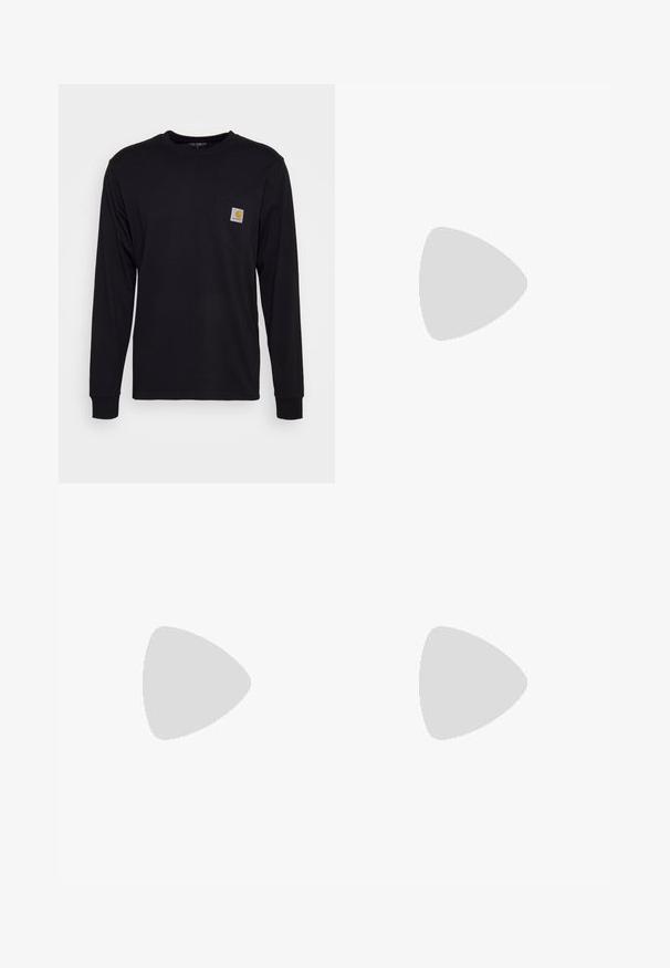Cămașă neagră cu mânecă lungă din bumbac. Dispune de un buzunar pe piept cu un etichetă pătrată gri și un logo portocaliu. Design simplu, de culoare uniformă.; Pantaloni atletici roșii dintr-un material ușor, cu un tiv elastic, două dungi albe pe laterale și un mic logo pe șold.; Pantof red sintetic cu dungi albe, design cu șireturi, vârf rotund și talpă texturată maro. Conține logo-ul mărcii pe toc.; Geantă de umăr neagră cu o textură căptușită, formă rotundă și un bretele lată, având un logo embosat pe față.