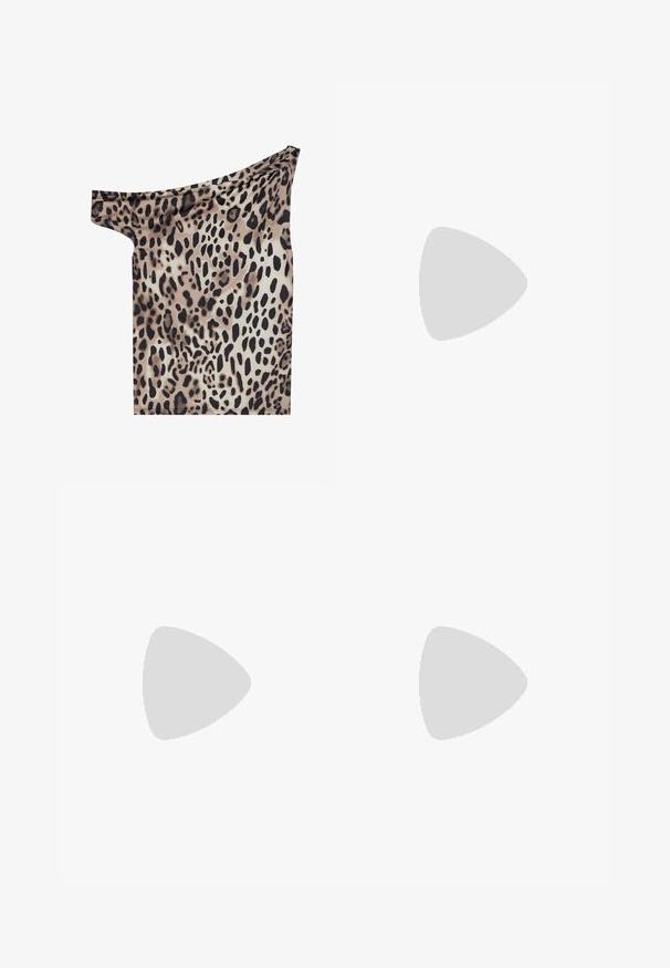 Top con hombros al aire en tejido ligero con un patrón de estampado de leopardo en tonos de marrón, negro y crema; textura suave y forma ajustada.; New Look SPOT MIDI  - Falda larga - black pattern; Tamaris Sandalias planas - camel/multi-coloured; Gafas de sol de carey marrón con forma cuadrada, lentes degradados y acentos de metal dorado en las patillas y brazos. Superficie texturizada.; Dos cintas para la cabeza con lunares: una en blanco con puntos negros y otra en negro con puntos blancos; textura suave y diseño redondeado.