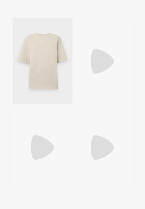 Beige rövid ujjú pamut póló, kerek nyakkivágással és a mellrészen kis fehér Adidas logóval. Puha tapintású, laza szabású.; Fekete pamut melegítőnadrág, puha anyagból, rugalmas derékkal és cropped fazonnal. Kicsi, fehér hímzett szöveg az oldalon.; Barna velúr sportcipő fehér csíkokkal, kerek orral, fűzős kialakítással és gumitalppal. Textúrázott felsőrész varrási részletekkel.; Brún vegán bőr táska két fogantyúval, levehető vállpánttal, fekete díszvarrással és egy kis fekete logóval az elején.