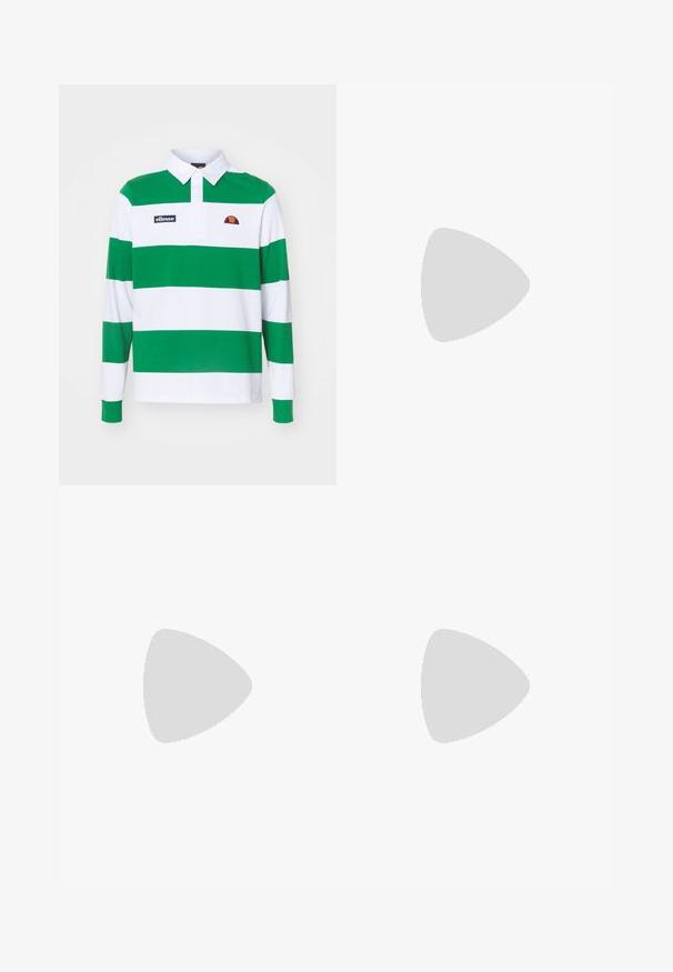 Camisa polo de manga larga a rayas verde y blanca con cuello, que presenta un logotipo bordado en el pecho y puños sólidos verdes.; Pantalones cargo beige con un patrón de camuflaje marrón claro, que cuentan con dos bolsillos laterales y un diseño de pierna recta. Tejido texturizado con líneas sutiles.; Zapatillas de lona beige de caña alta con franja roja, suela de goma blanca y ojales de metal, con el icónico logo de estrella en el lateral.; Bolso de lona verde oliva con impresión de logotipo, asas dobles, forma cuadrada, costuras visibles y sin patrones o acentos adicionales.