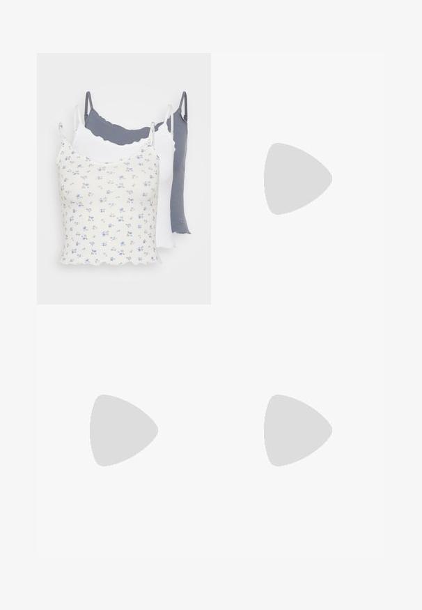 Kolme kauluspaitaa: valkoinen sinisellä kukkakuviolla, täysin valkoinen ja täysin tummanharmaa. Ominaisuuksia ovat ohuet olkaimet ja aaltoileva helma.; Levi's® 501® MID THIGH SHORT - Farkkushortsit - fun flare lightweight; Ruske nahkate sneakerit valkoisilla korostuksilla ja nauhoilla. Kumi-gumipohja. Yhdistetty valkoisiin sukkiin, joissa on mustia raitoja. Vihreä teksturoitu lattia.; Kilpikonnakuosiset aurinkolasit, joissa on geometrinen muotoilu, keltaiset linssit ja metalliset yksityiskohdat saranoissa. Laaja kehys ja matta pinta.