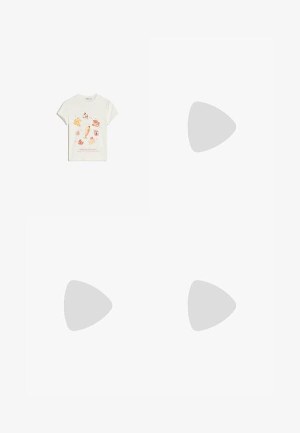 T-shirt in cotone bianco con illustrazioni di dessert colorate, inclusi gelato e torte, con il testo "SERIOUSLY GOOD TIMES" stampato sotto.; Pantaloni in denim neri a gamba larga con vita alta, dotati di tasche anteriori e posteriori, cuciture a punto, e chiusura con bottone. Texture liscia.; Stivali al ginocchio con una stampa a serpente e un motivo brunito dorato testurizzato, dotati di suola piatta e di un sottile passante sulla parte superiore.; Borsa in pelle marrone con parte superiore arricciata e tracolla a catena. Texture liscia con finitura lucida e dettagli di cucitura sottili sui lati.