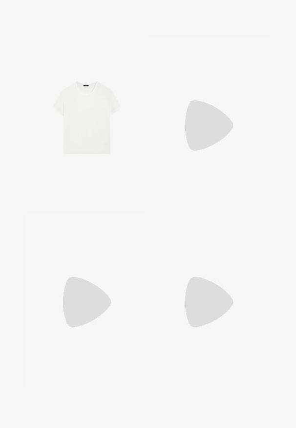 Massimo Dutti - T-shirt basic; Białe dżinsowe szorty z postrzępionym dołem, pięcioma kieszeniami, zapięciem na guzik oraz subtelnym przeszyciem z tyłu. Standardowy krój i lekka tkanina.; Biała szpilka na odkrytej pięcie z ostrym noskiem, charakteryzująca się gładką cholewką, subtelnymi wycięciami i niskim obcasem w kształcie bloku. Czarna podeszwa podkreśla design.; Jasnoszara skórzana torba o kształcie litery U z zakrzywionym metalowym uchwytem. Gładka tekstura z minimalnymi szwami i bez widocznych wzorów.