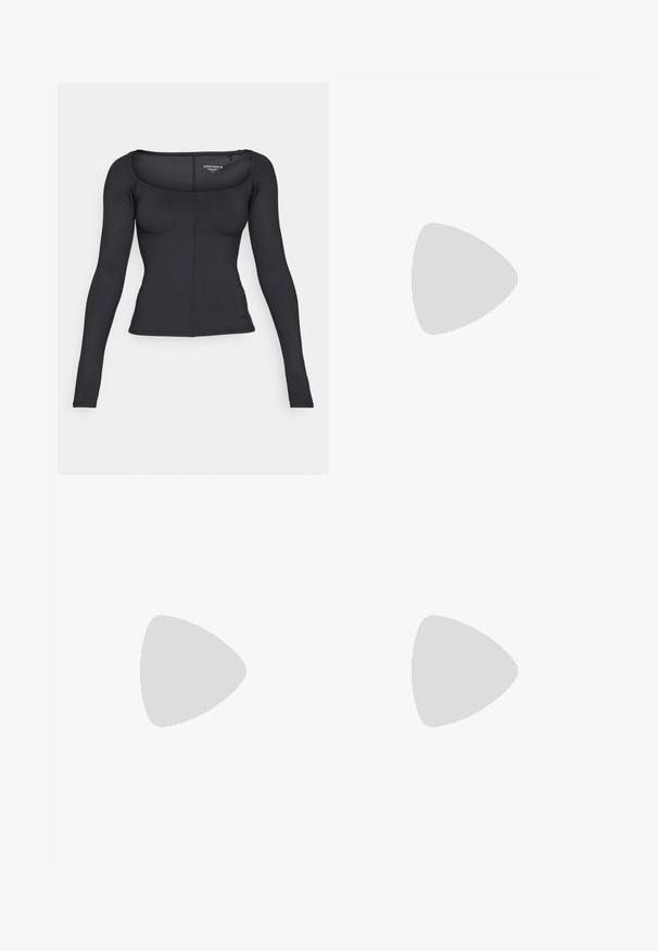 Haut noir à manches longues avec un décolleté carré, texture côtelée, design ajusté et un petit logo au niveau de l'ourlet.; Leggings noirs à côtes avec une taille haute, fabriqués à partir d'un matériau extensible. Présente une texture lisse avec des motifs verticaux sur toute la surface.; Baskets de sport légère couleur lilas avec une tige en tricot texturé, rehaussées d'une semelle intermédiaire blanche et de chaussettes côtelées blanches assorties.; Sac fourre-tout noir en nylon lisse, avec deux poignées, fermeture à glissière et une poche extérieure avec un marquage subtil. Design simple et fonctionnel.