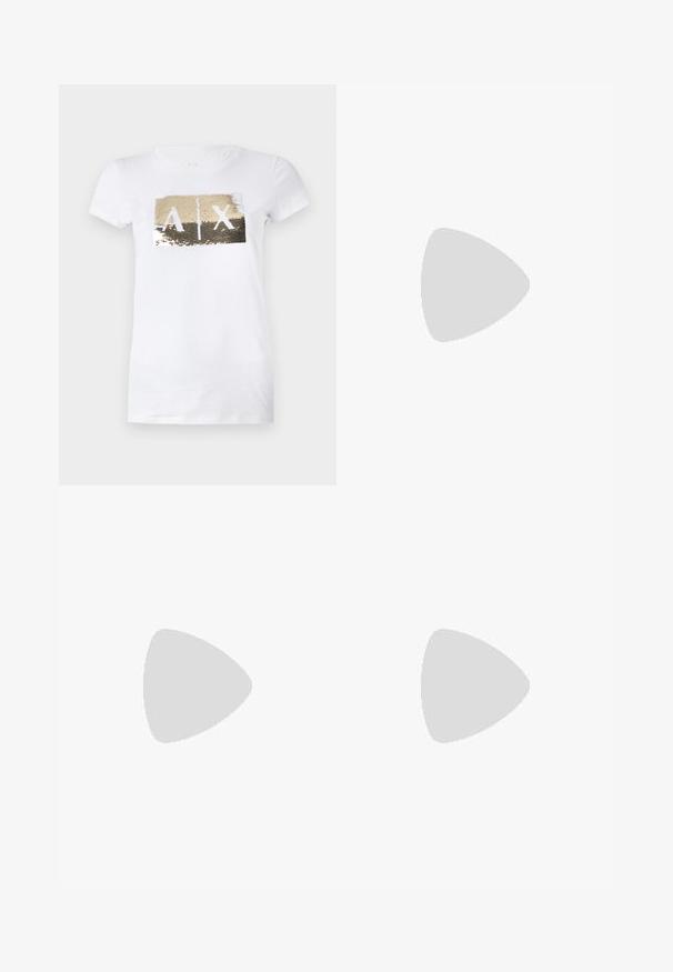 Armani Exchange T-shirts med print - white/gold; Lyseblå denimskjørt med en flagrende design, som har en rå kant og en trekantet sømdetalj foran. Fem-lomme stil.; Svart skinnballettflatt med rund tå, glatt tekstur, minimal sømdetalj, og et fleksibelt såledesign.; Armani Exchange SMALL MESSENGER BAG - Håndveske - black